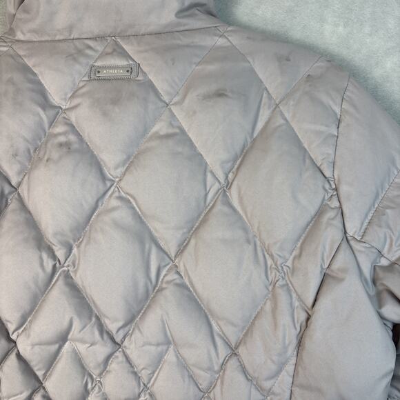 Athleta Jacket Small Responsible Goose Down Gray Pebble Puffer Quilted Coat - Picture 11 of 13